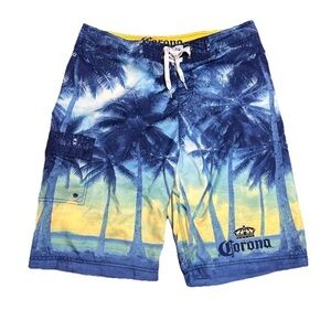 Corona Blue and Yellow Palm-Print Men’s Board Shorts large